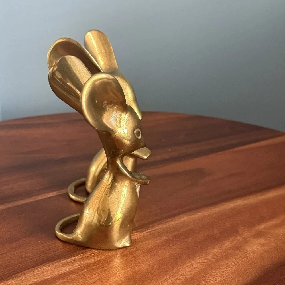 Vintage Brass Mouse Figurines Pair‎ Big Ears Cottage Woodland Decor Fairy Witchy